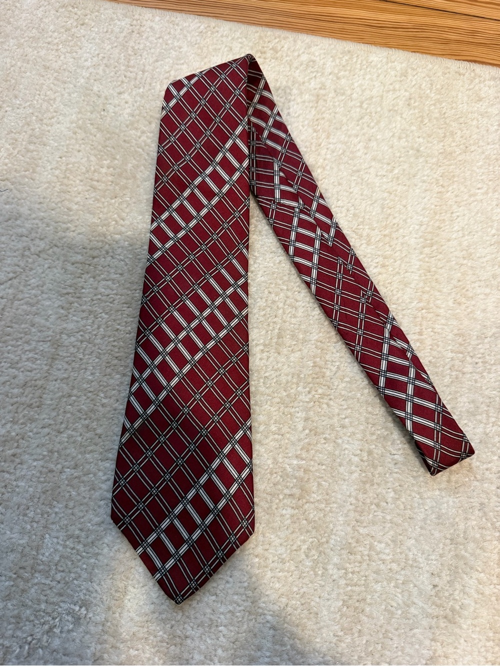 Dior Red Plaid Silk Tie with Black & White Accents